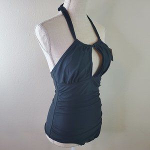 B2Prity Womens Black One Piece Tummy Control Solid Halter Swimsuit